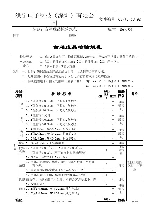 音箱成品检验规范模板