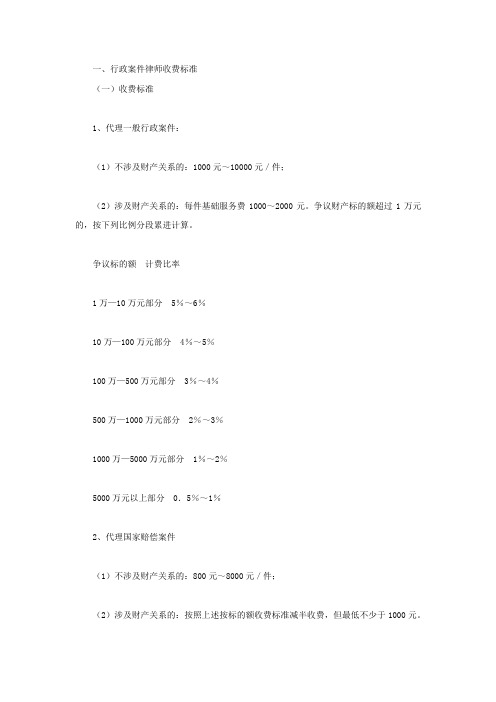 行政案件律师收费标准