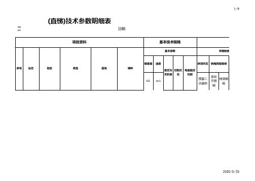 电梯技术规格表N