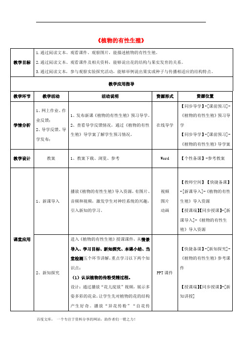 苏教初中生物八下《植物的有性生殖》word教案 (2)