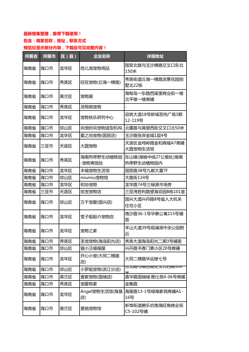 新版海南省宠物店企业公司商家户名录单联系方式地址大全133家