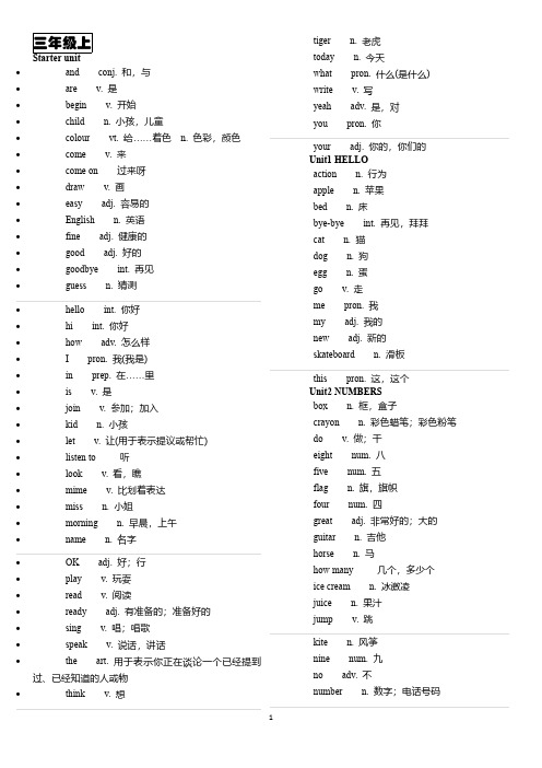 Join-in外研版小学英语单词汇总(3-6年级)