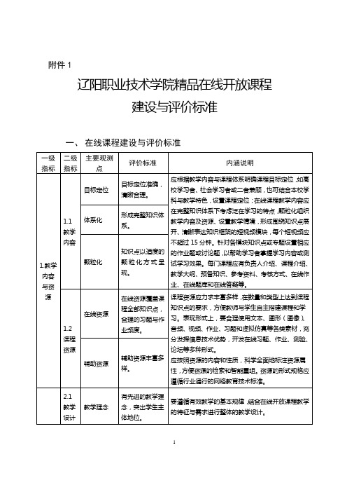 精品在线开放课程建设与评价标准