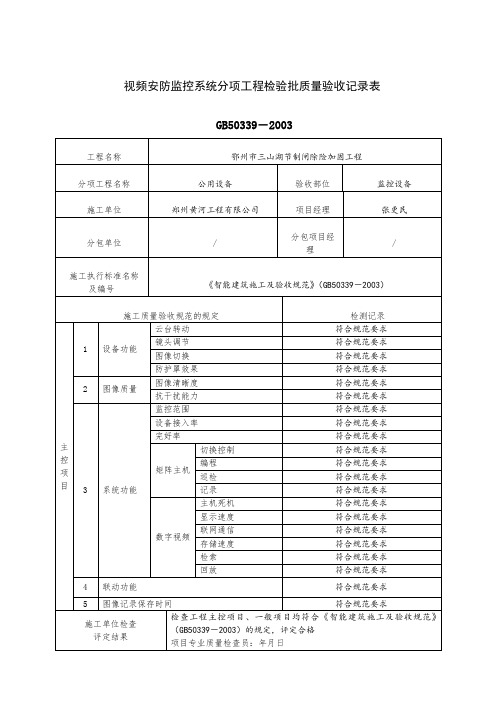 视频监控系统分项工程检验批质量验收记录表