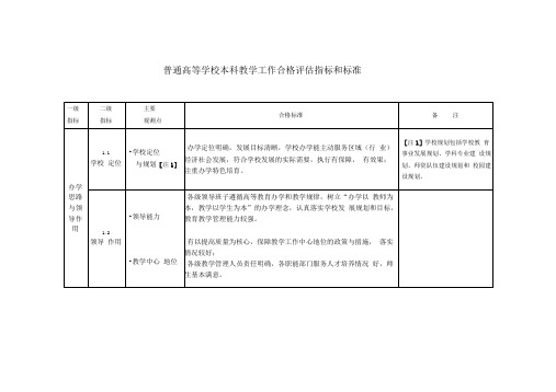 普通高等学校本科教学工作合格评估指标和标准