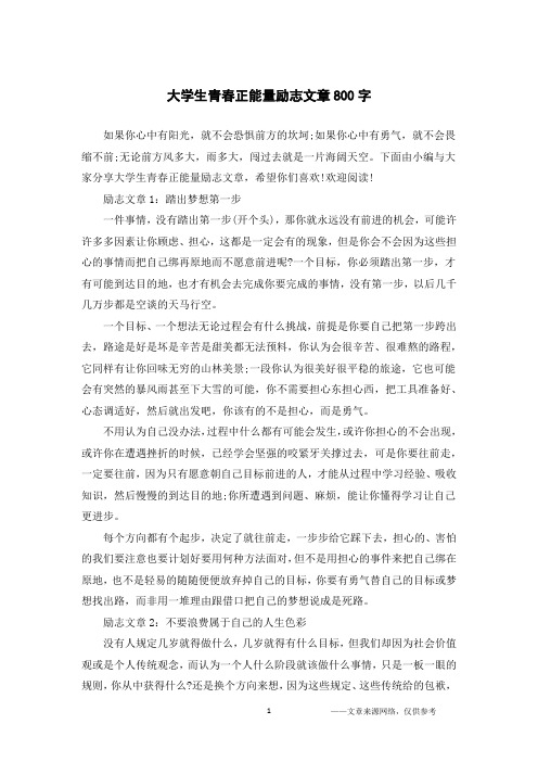 大学生青春正能量励志文章800字