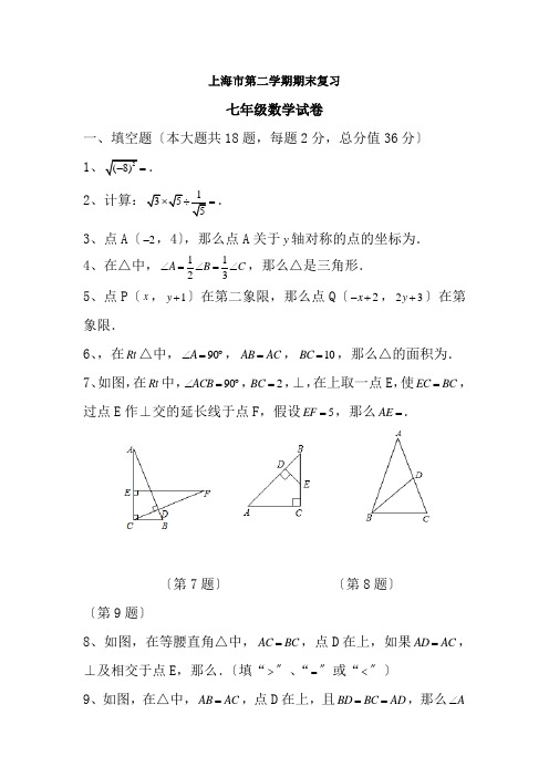 上海七年级第二学期期末复习数学试卷