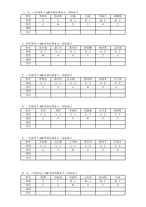 终点记录成绩表