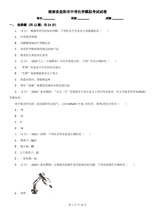 湖南省益阳市中考化学模拟考试试卷