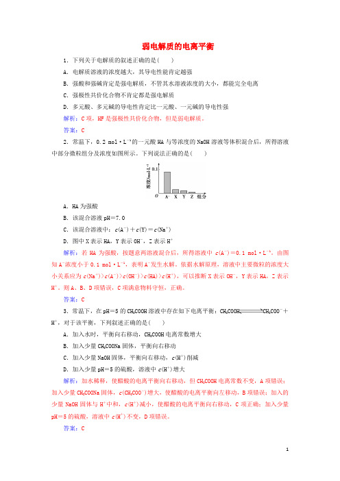 2024年高考化学一轮复习第8章第1节弱电解质的电离平衡课时跟踪练含解析