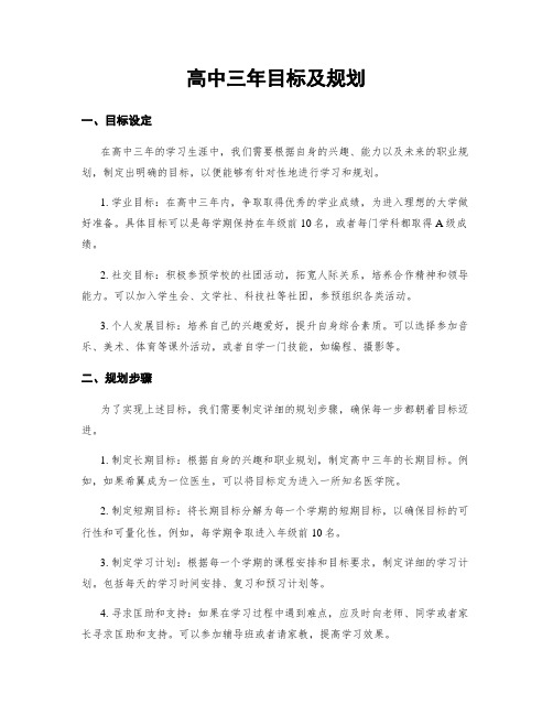 高中三年目标及规划