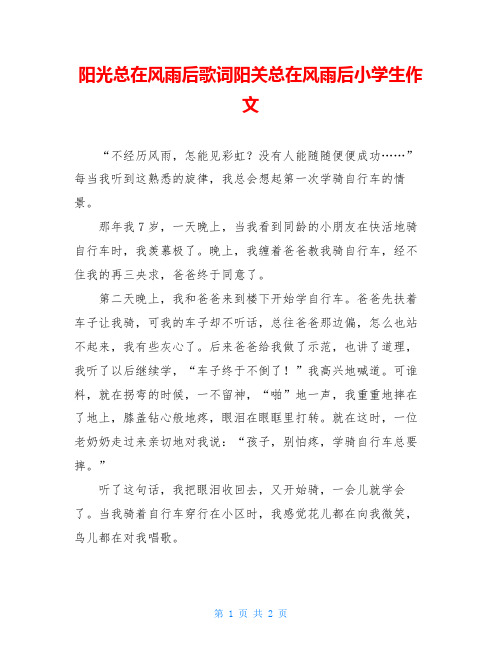 阳光总在风雨后歌词阳关总在风雨后小学生作文
