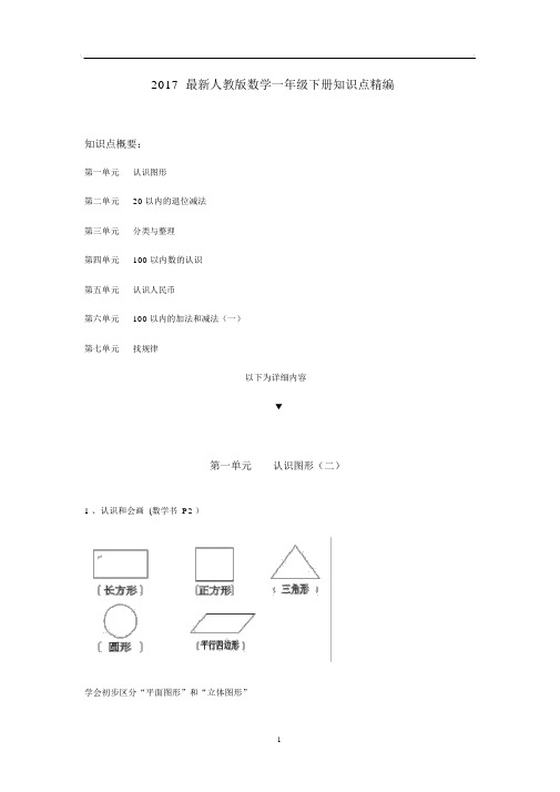 2017最新人教版数学一年级下册知识点精编.docx