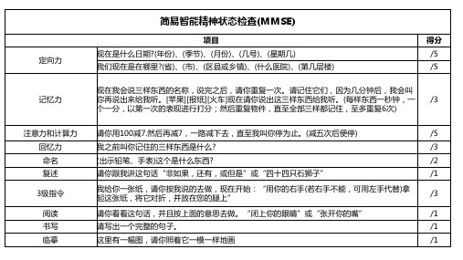 简易智能精神状态检查(MMSE)