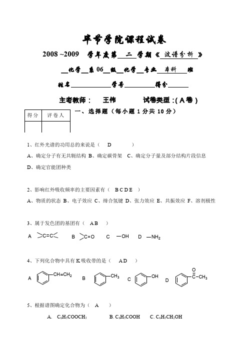 光谱分析试卷(A)