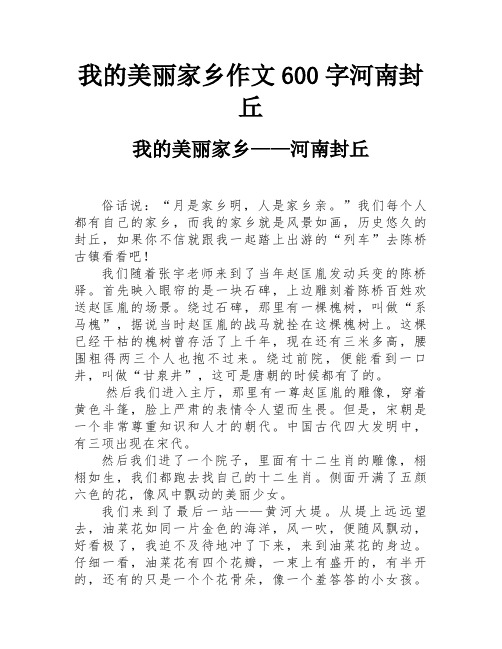 我的美丽家乡作文600字河南封丘