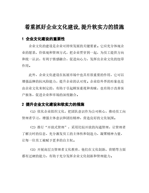 着重抓好企业文化建设,提升软实力的措施