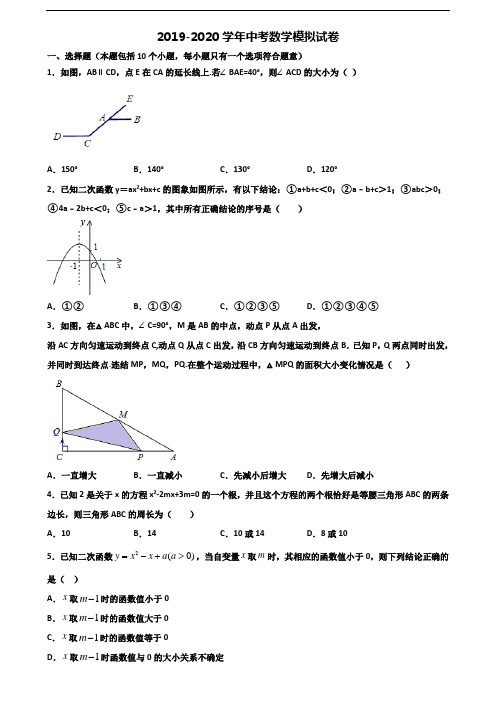 2019-2020学年河南省许昌市中考数学复习检测试题