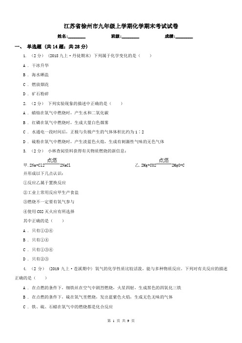 江苏省徐州市九年级上学期化学期末考试试卷