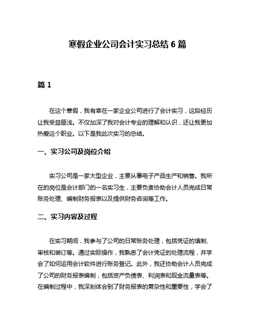 寒假企业公司会计实习总结6篇