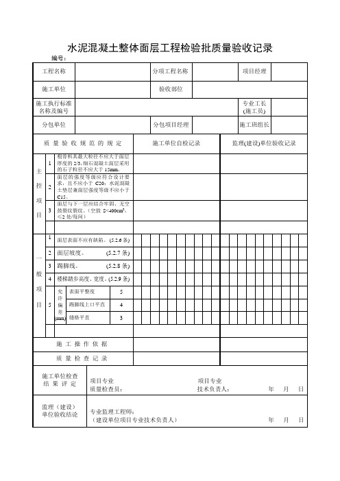 水泥混凝土整体面层工程检验批质量验收记录