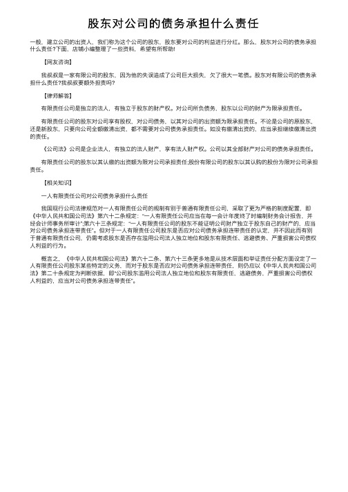 股东对公司的债务承担什么责任