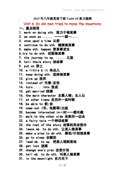 2015年八年级英语下册Unit6-10复习提纲