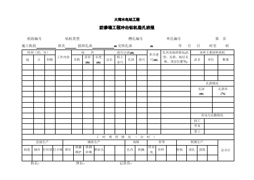 防渗墙造孔、清孔记录、检查、质量检查记录表、合格证、单元工程评定