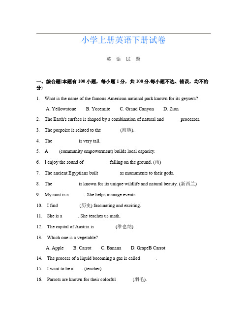 小学上册第11次英语下册试卷