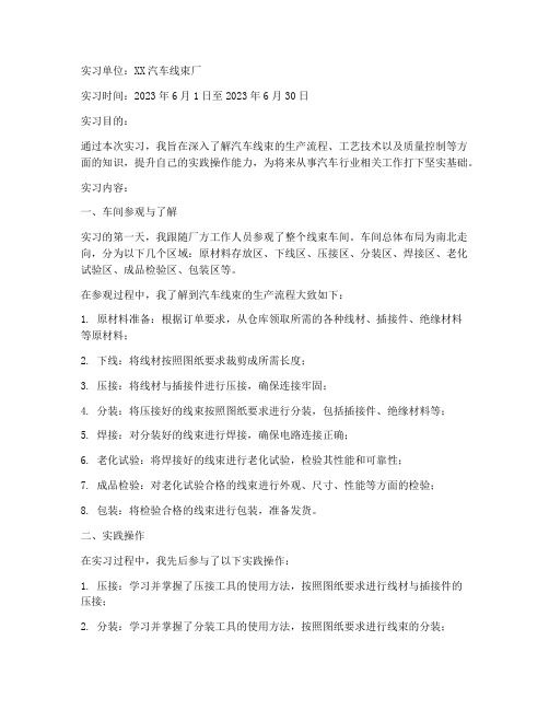 汽车线束厂实习报告