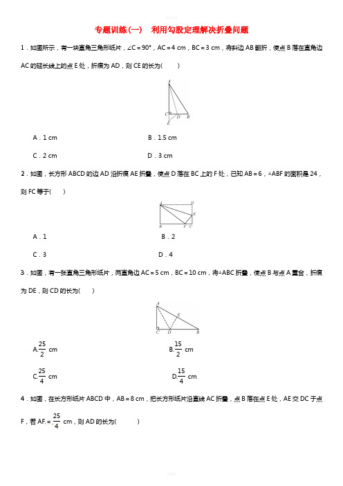 八年级数学上册 1 勾股定理专题训练(一)利用勾股定理解决折叠问题 (新版)北师大版