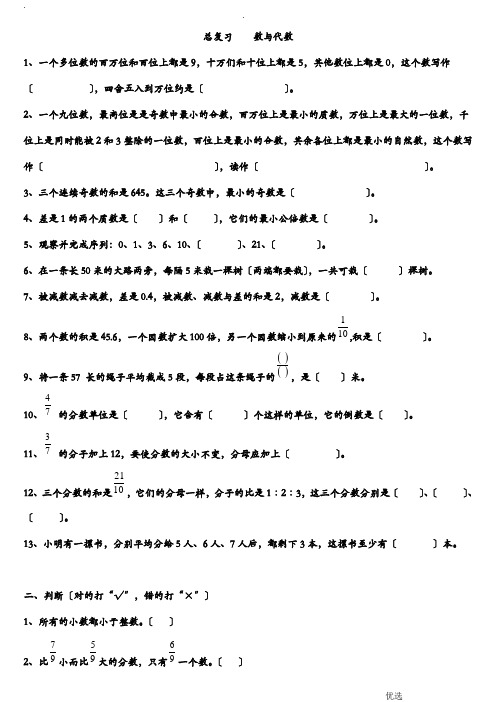 小学数学总复习数与代数练习题