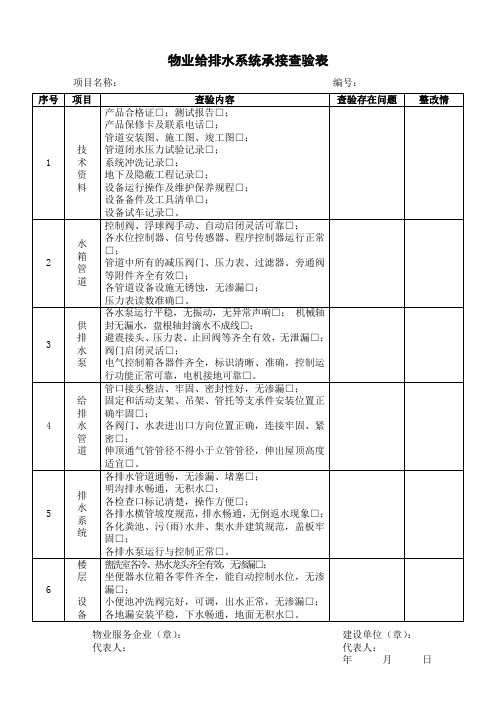 物业给排水系统承接查验表-万宸置业-已呈批