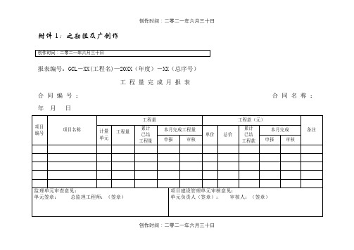 工 程 量 完 成 月 报 表