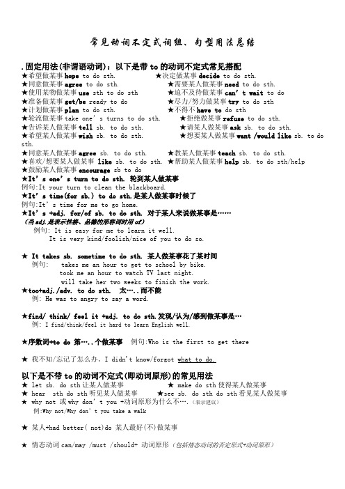 初中常见动词不定式及动名词