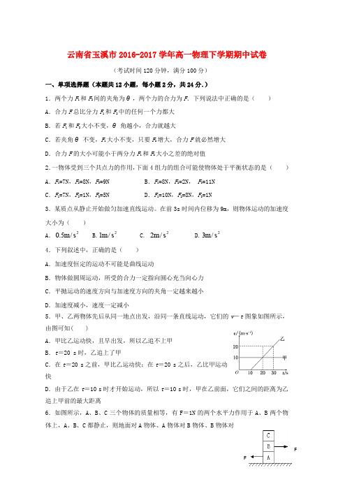 高一物理下学期期中试卷word版本