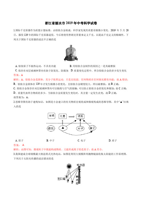 2019金华、义乌、丽水中考物理试卷解析与点评