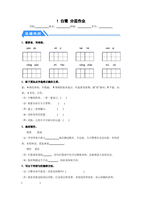 【分层作业】1白鹭(课时练)五年级语文上册部编版