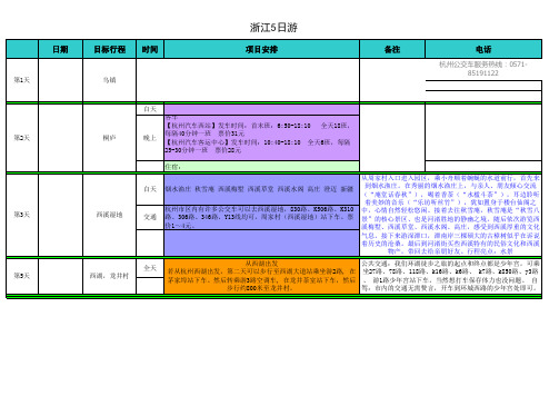 自助旅游行程表模板