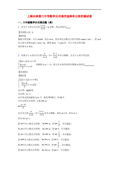 上海田林第三中学数学分式填空选择单元培优测试卷