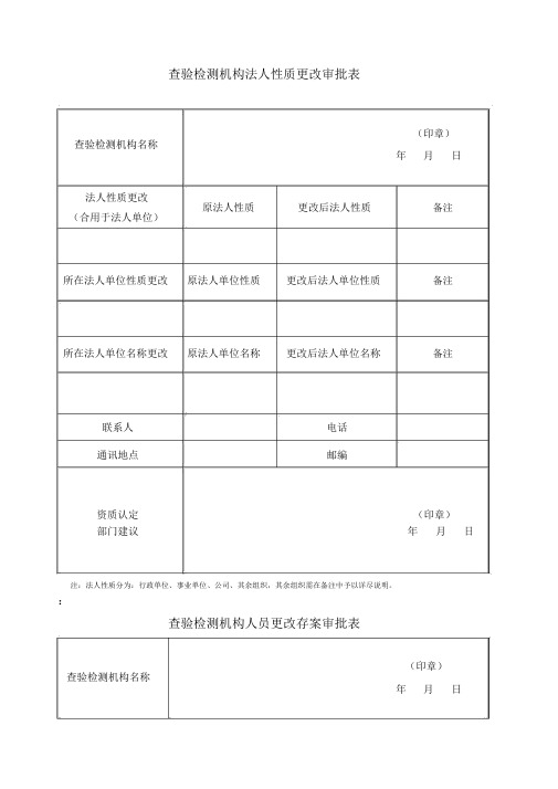 检验检测机构资质认定变更申请书