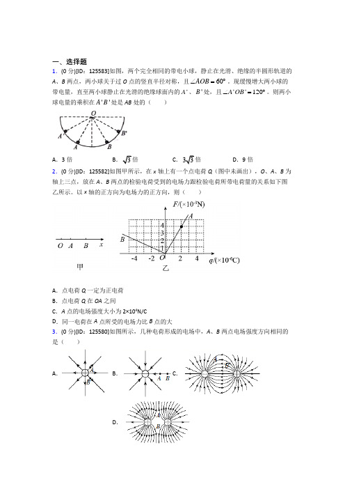 最新人教版高中物理必修三第九章《静电场及其应用》测试题(有答案解析)(2)