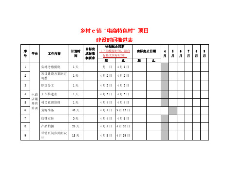 乡村e镇“电商特色村”项目建设时间推进表