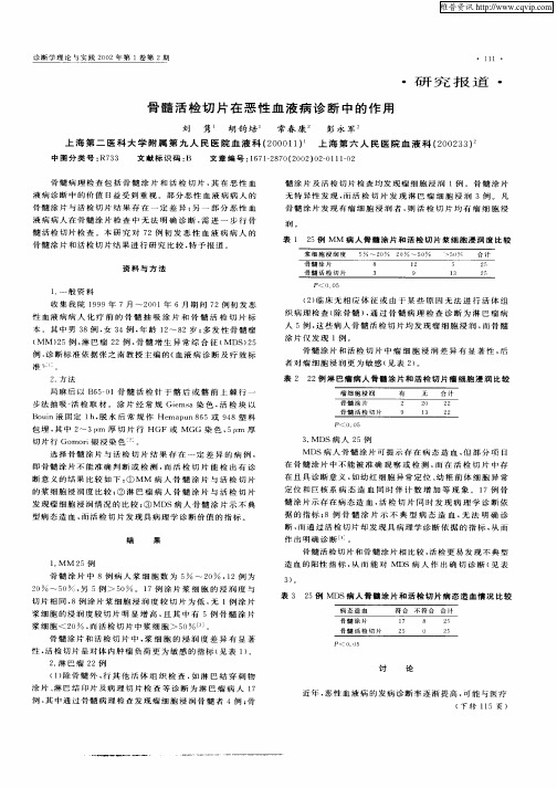 骨髓活检切片在恶性血液病诊断中的作用