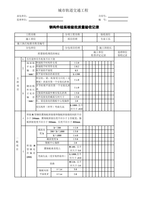 城市轨道交通工程钢构件组装检验批质量验收记录