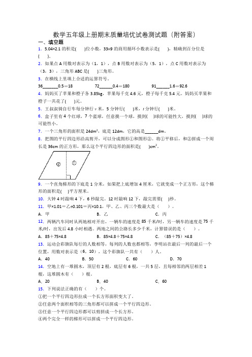 数学五年级上册期末质量培优试卷测试题(附答案)