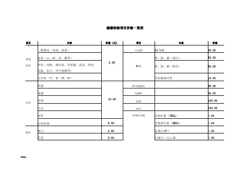 健康体检项目价格一览表