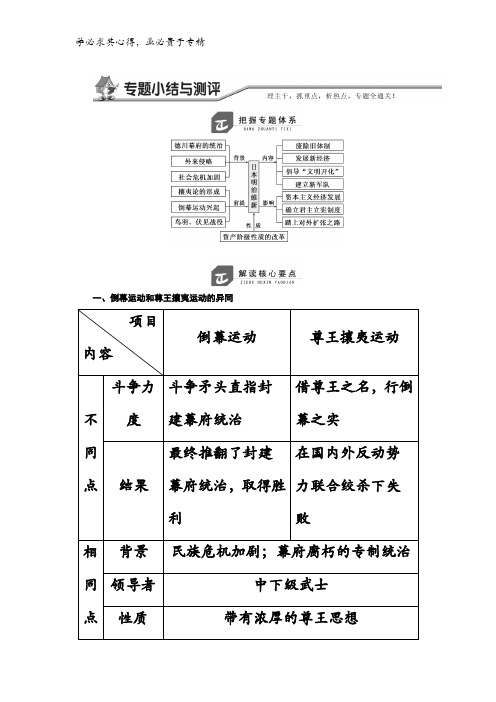 2017-2018学年高中历史人民版1教学案：八小结与测评含答案