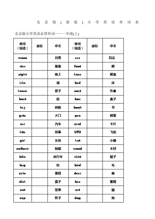 北京英语单词表