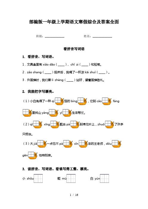 部编版一年级上学期语文寒假综合及答案全面